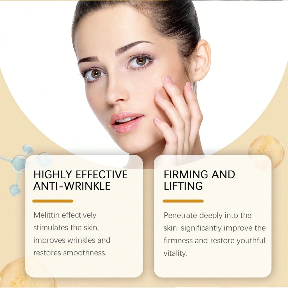 Bee Venom Hyaluronic Acid Acetyl Hexapeptide-8 Boosts Collagen Reduces Wrinkles Moisturizes Improves Elasticity Smoothes Fine Lines