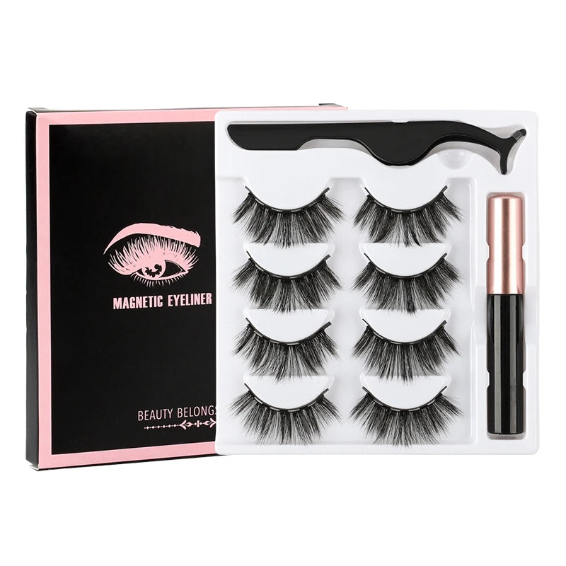 Hot 1/3Pairs Magnetic Eyelashes Soft False Lashes Repeated Use Mink Lashes Waterproof Liquid Eyeliner Tweezer Eyelash Makeup Set