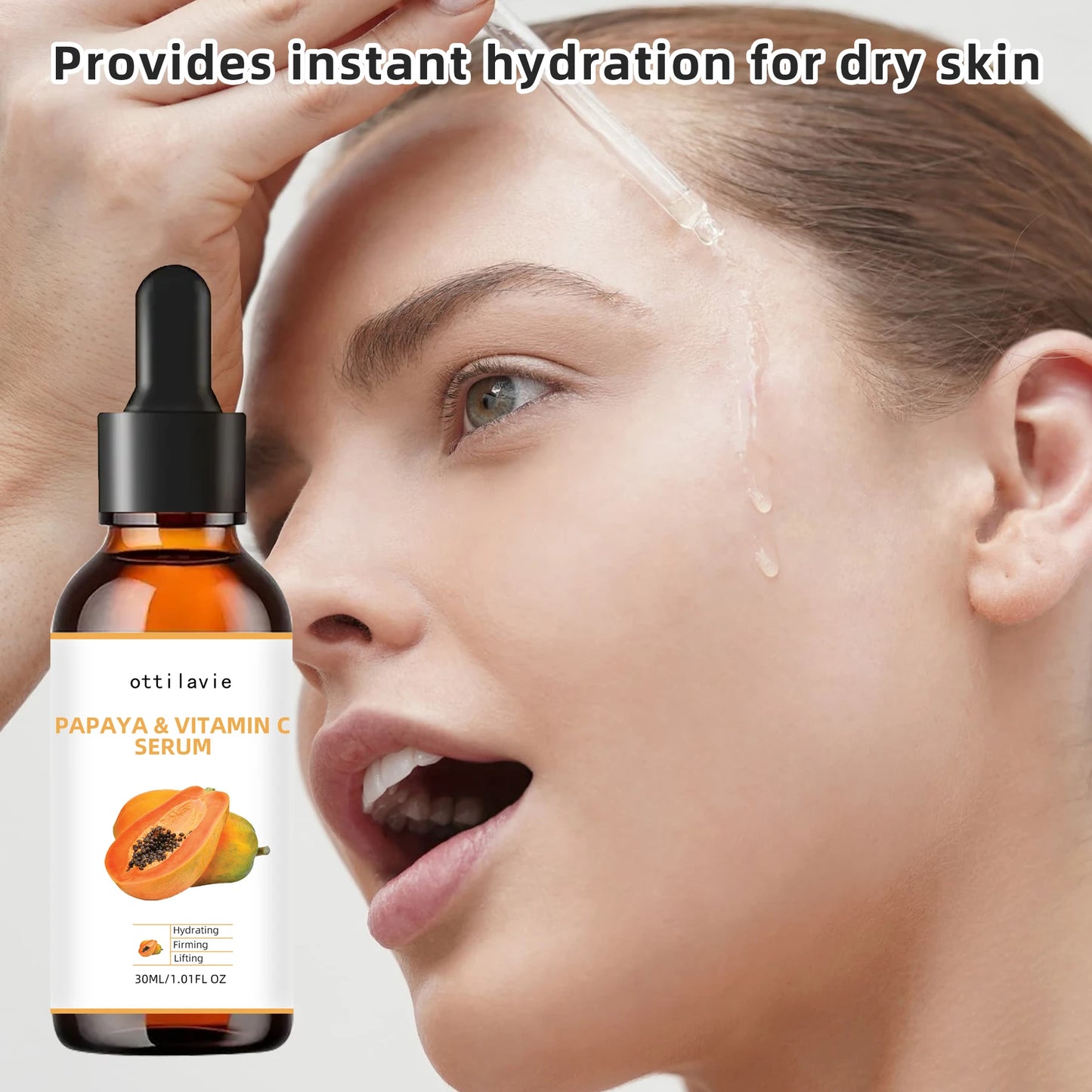Ottilavie Papaya Vitamin C Essence is suitable for all skin types, unisex, and can be used on the face, neck, and body.