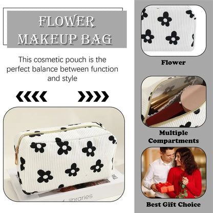 Trendy Large Capacity Corduroy Makeup Bag Travel Printed Toiletry Organizer Bag Makeup Brush Skincare Storage Bag for Women