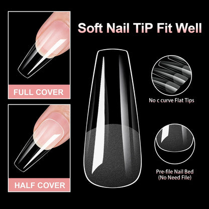 100pcs False Soft Gel Nail Tips Half/Full Cover Double-Use Press On Acrylic Nails Almond Coffin Stiletto Fake Nails Supplies