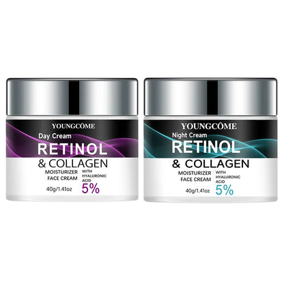 Retinol & Collagen Day Night Moisturizer with Hyaluronic Acid - Hydrating Face Cream for Tender Skin | All Skin Types Organic Fo