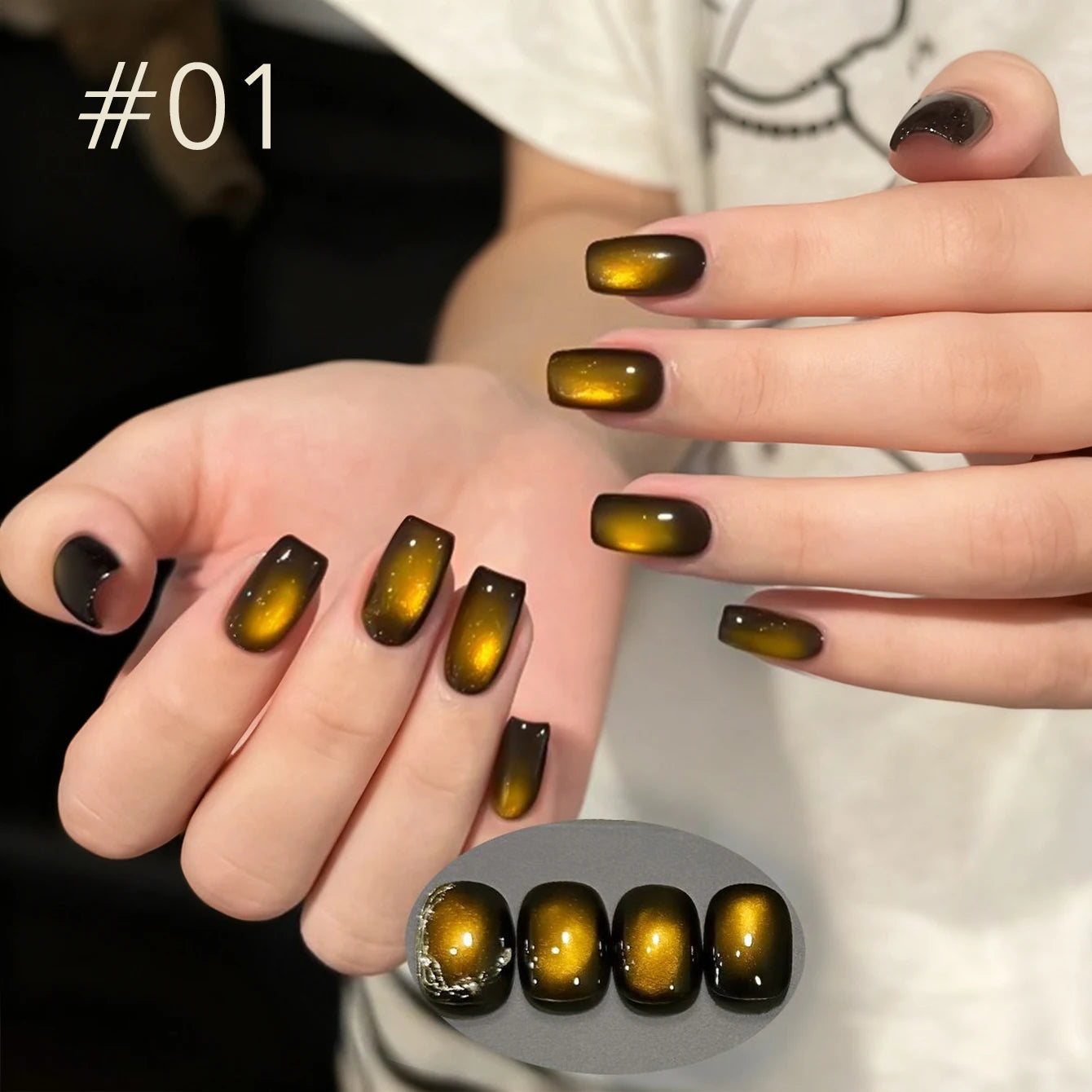 10ML 1-10PCS 2025 New Sunset Cat's Eye Nail Polish Series Amber Glass Beads Magnet Gel Nail Polish Nail Art Gold Brown Nails