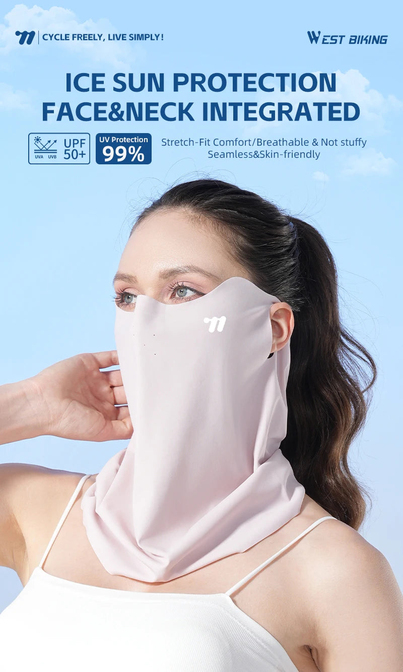WEST BIKING Mask Breathable Sunscreen Face Veil Ice Silk Face Mask Sun Protection Neckline Face Cover Summer Cycling Hiking