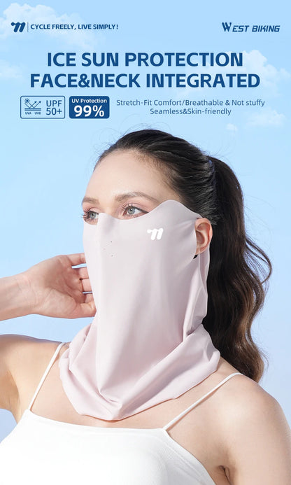WEST BIKING Mask Breathable Sunscreen Face Veil Ice Silk Face Mask Sun Protection Neckline Face Cover Summer Cycling Hiking