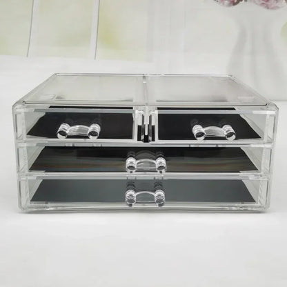 Table Transparent Plastic Makeup Organizer Multi-type Drawers Skincare Product Storage Box 3 Layers Case