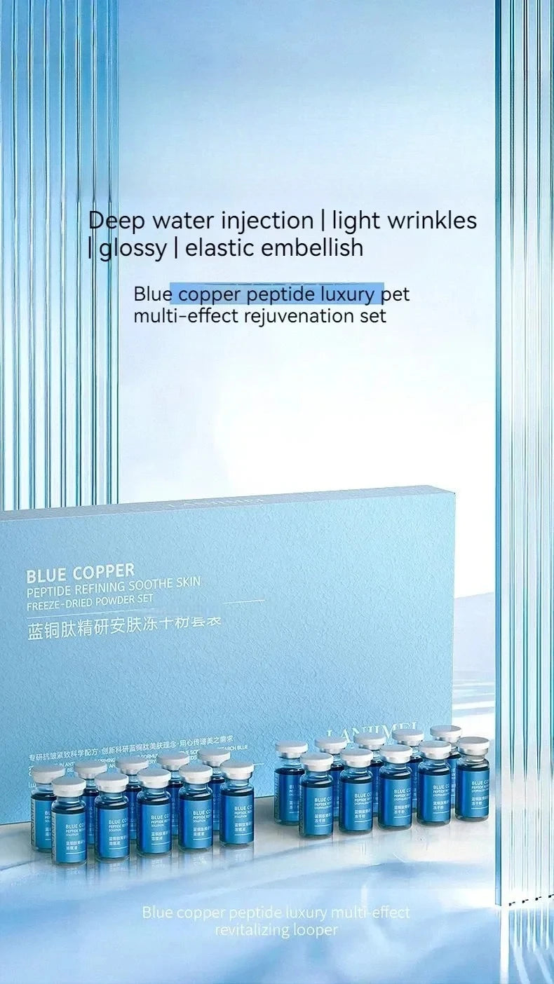 Blue Copper Peptide Freeze-Dried Powder Set Oligopeptide Anti Wrinkle Essence Shrink Pores Acne Treatment Skincare Serum