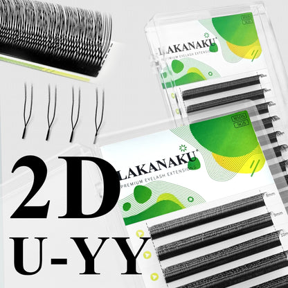LAKANAKU 2D UU YY Lashes 3D 4D 5D W Fibras Tecnologicas Pestañas Shape U Eyelash Extension De Cils Premade Fans Lashes Extension