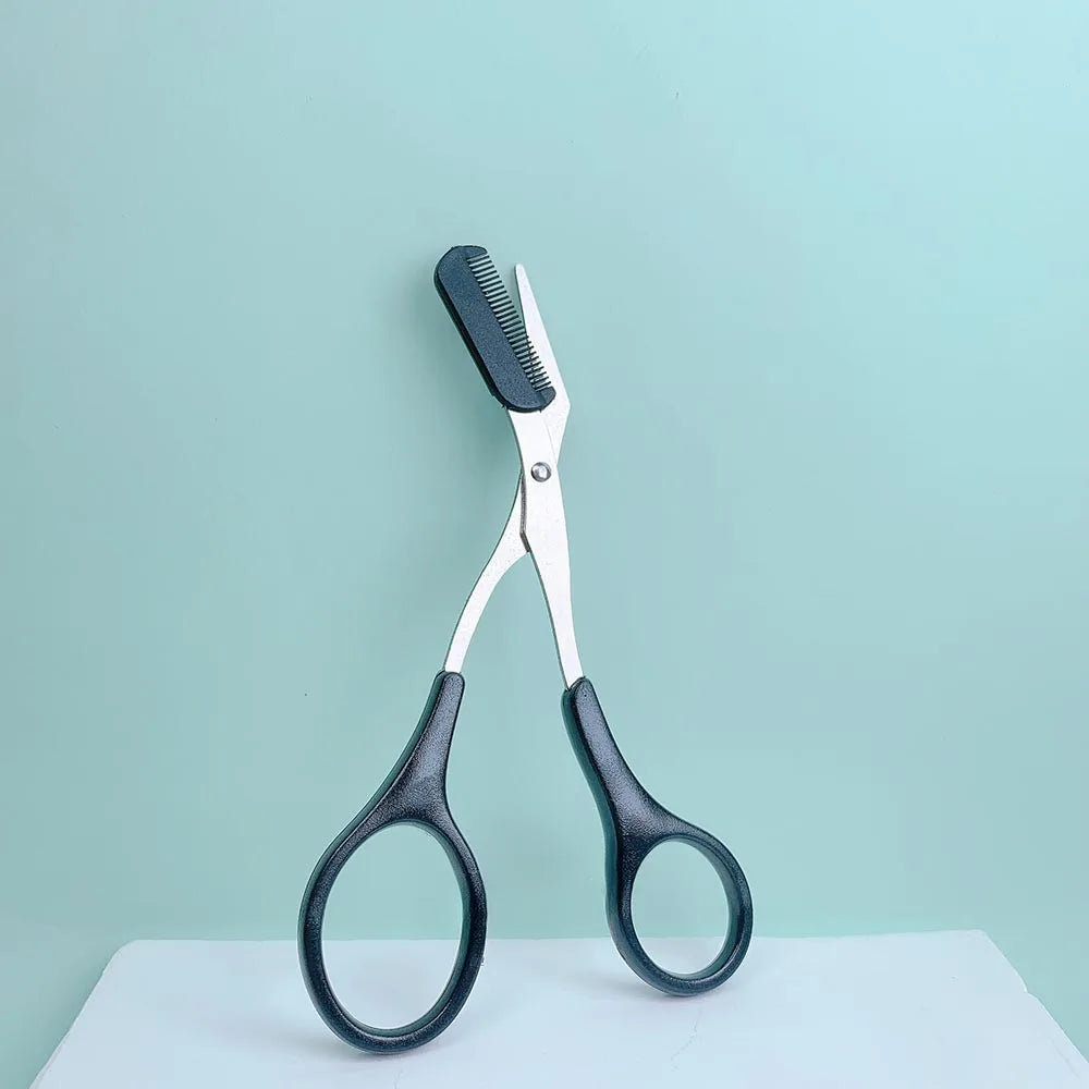 Stainless Steel Eyebrow Trimming Pink/White/Black Scissors with built-in Comb Precise Grooming Tool Creating Perfect Eyebrows