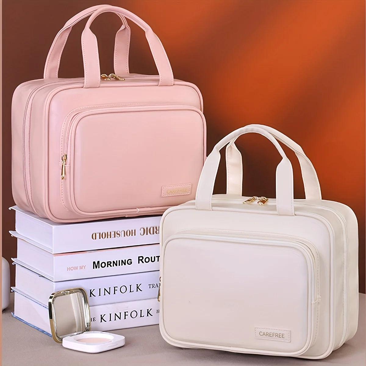 New PU Leather Hanging Cosmetic Bag For Women Portable Storage Makeup Organizer Large Capacity Travel Toiletry Storage Bags