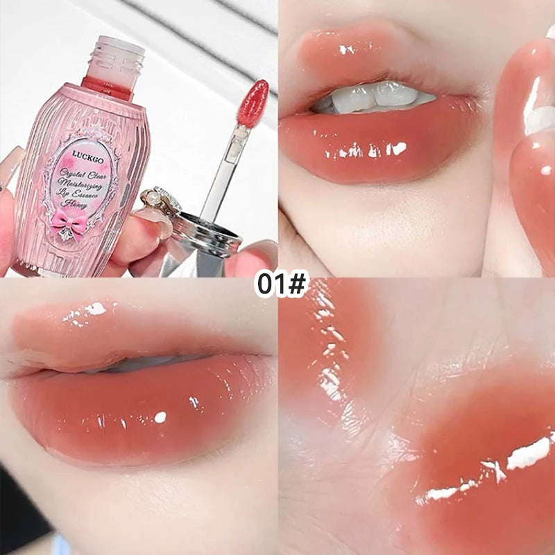 Lckgo Crystal Clear Moisture Lip Essence Gloss - Wrinkle Improvement Moisturizing Lip Balm, Mirror Gloss Lip Oil, Lipstick-Style Volume Lip Gloss