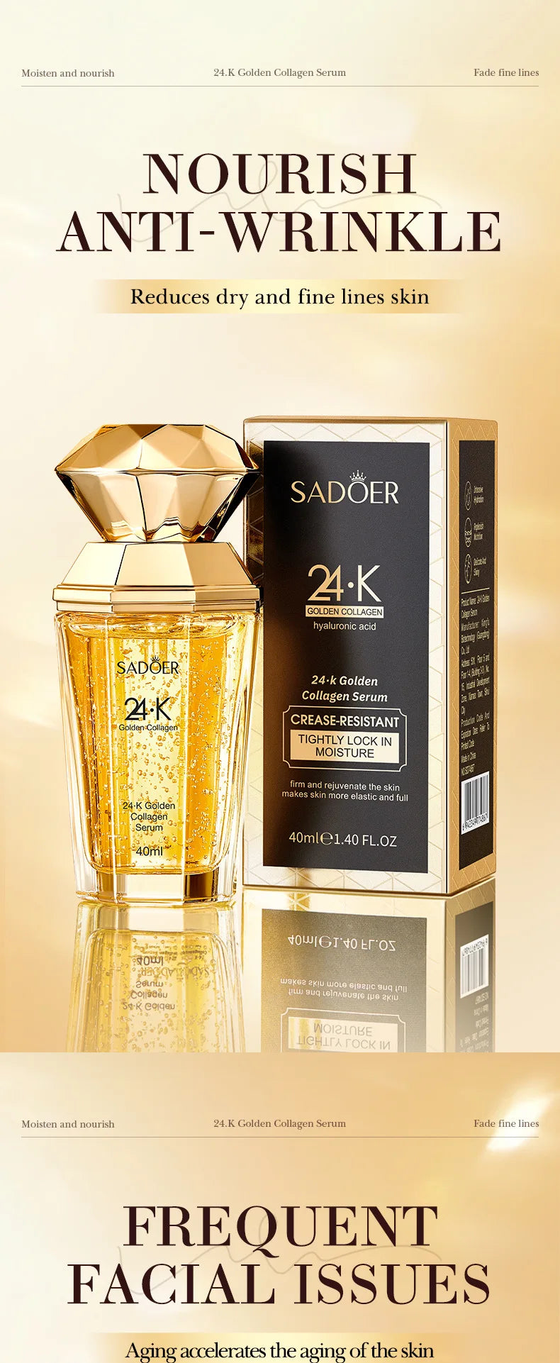 SADOER 24K Golden Collagen Serum for face Moisturizing Anti Wrinkles Hydrating Anti-aging Wrinkle Facial Essence Skin Care
