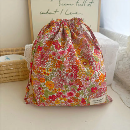 Portable Organizer Cotton Makeup Bag Travel Underwear Clothing Drawstring Bags Flower Print Mom Bags Cosmetic Bags