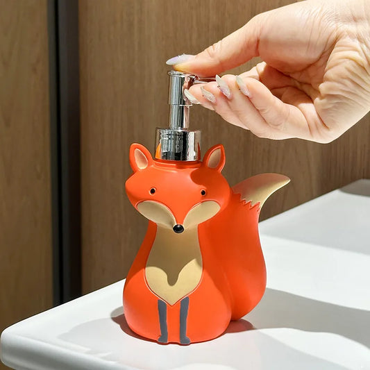 Cute Fox Soap Dispenser Bottle Refillable Cartoon Animal Design for Hand Soap, Shampoo, Shower Gel, Kids Bathroom Decoration