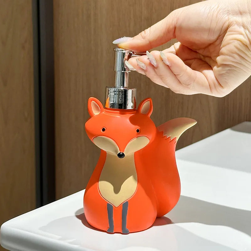 Cute Fox Soap Dispenser Bottle Refillable Cartoon Animal Design for Hand Soap, Shampoo, Shower Gel, Kids Bathroom Decoration