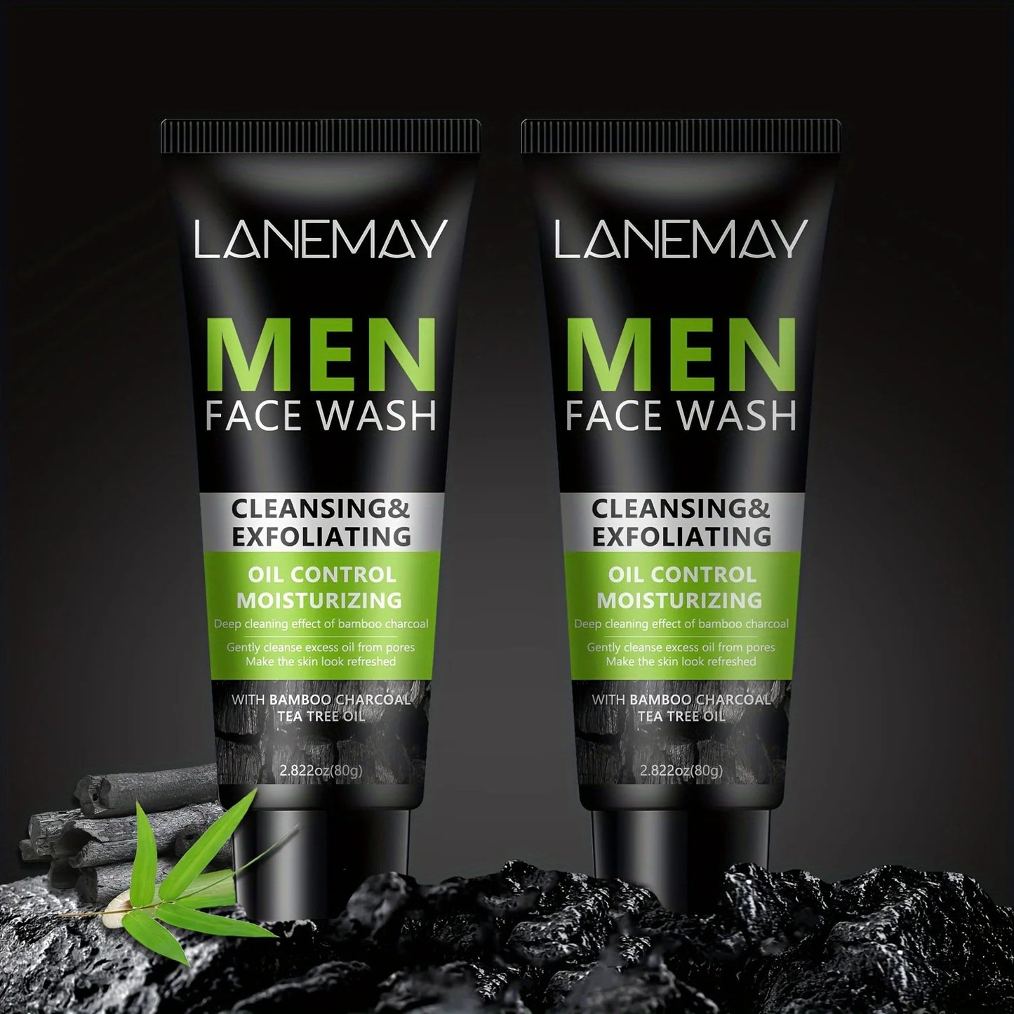 Men Face Wash with Volcanic Mud - Deeply Cleanse Oil from Pores, Control Oil and Exfoliate, Refreshing Face, Moisturize the Face
