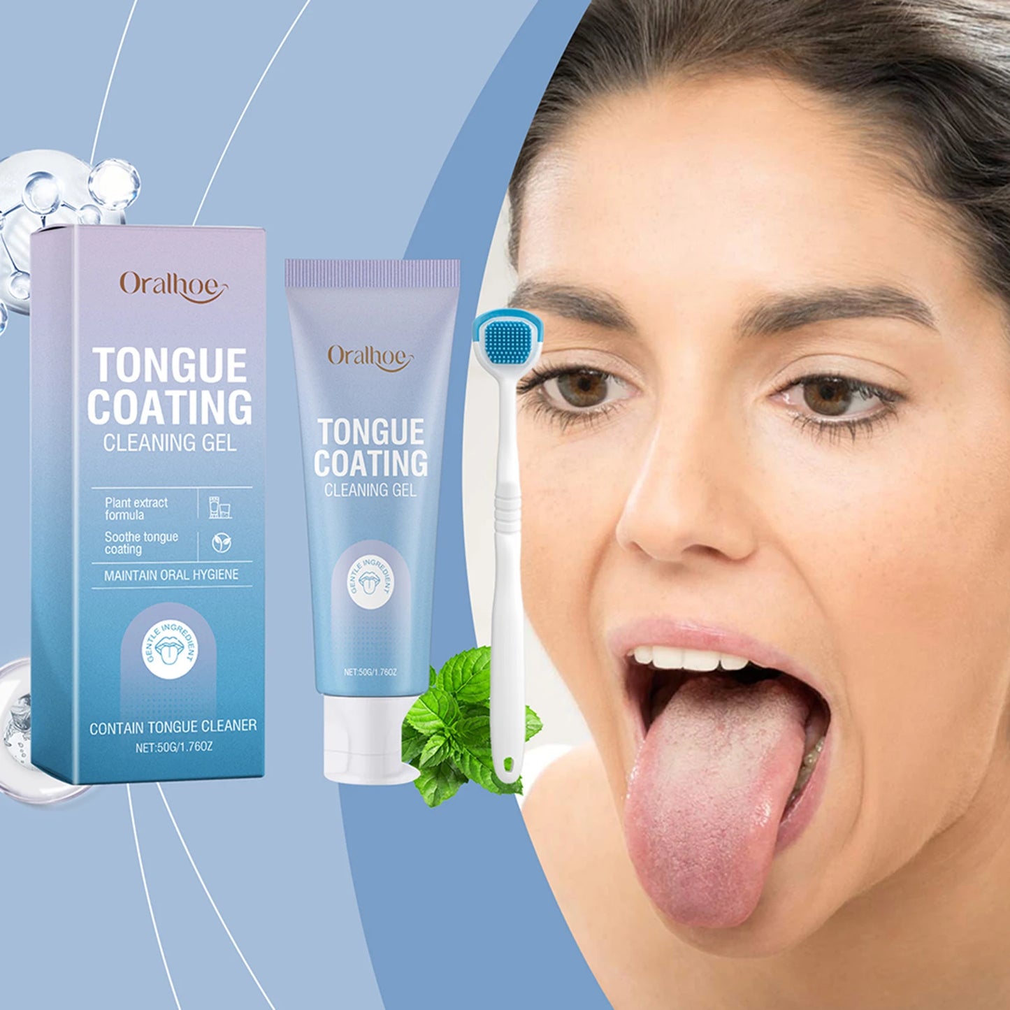 50ml Tongue Cleaning Gel Set,For Bad Breath Long Lasting-Freshness Mouth Odor-Eliminators,Tongue Cleaning Paste For Home