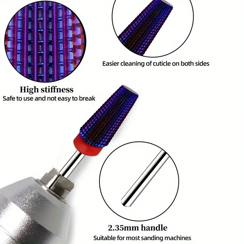 3/32" 5in1 Purple Professional Tungsten Carbide Nail Drill Bits, Unscented Tapered Milling Cutters for Gel Acrylic Removal