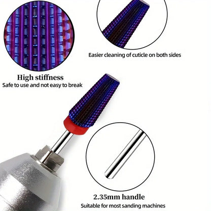 3/32" 5in1 Purple Professional Tungsten Carbide Nail Drill Bits, Unscented Tapered Milling Cutters for Gel Acrylic Removal