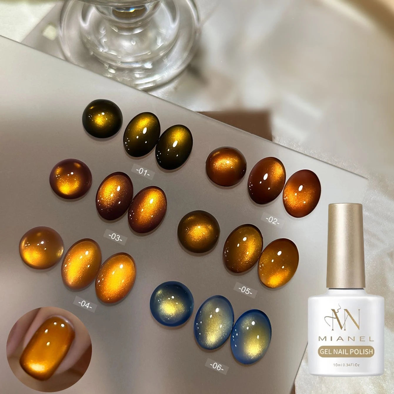 10ML 1-10PCS 2025 New Sunset Cat's Eye Nail Polish Series Amber Glass Beads Magnet Gel Nail Polish Nail Art Gold Brown Nails