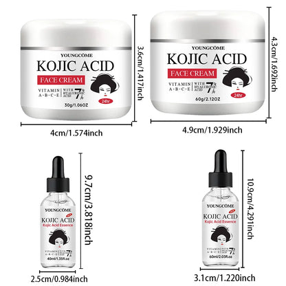 YOUNGCOME Kojic Acid Serum &Cream Bundle - Brightening Set for Dark Spots, Acne Scars, Anti-Aging Evens Skin Tone 2-in-1 Skincar