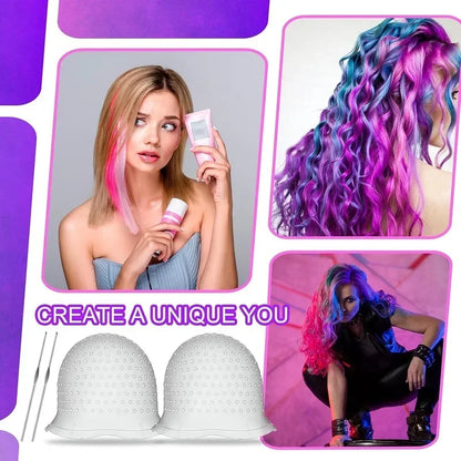 2Set Silicone Hair Coloring Cap Reusable Highlight Cap Frosting Cap with Hook Needle Professional Hair Salon Tools Dyeing Kit