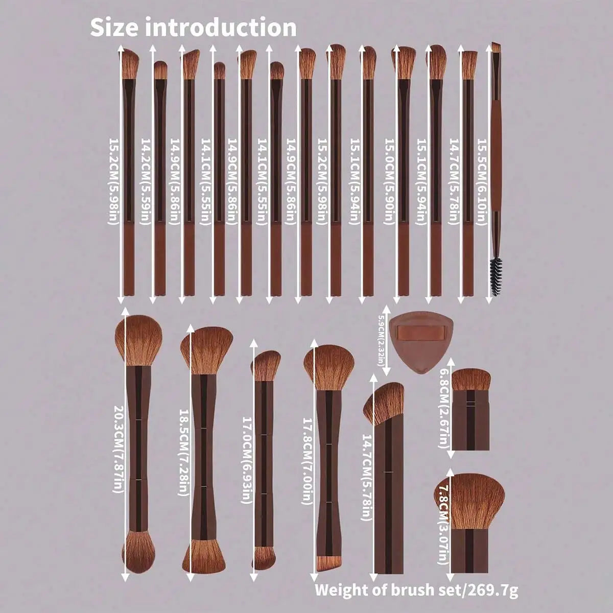 22pcs Makeup Brush Set Including 20pcs Professional Aluminum Tube Makeup Brushes, 2pcs Air Cushion Puffs For Daily Use