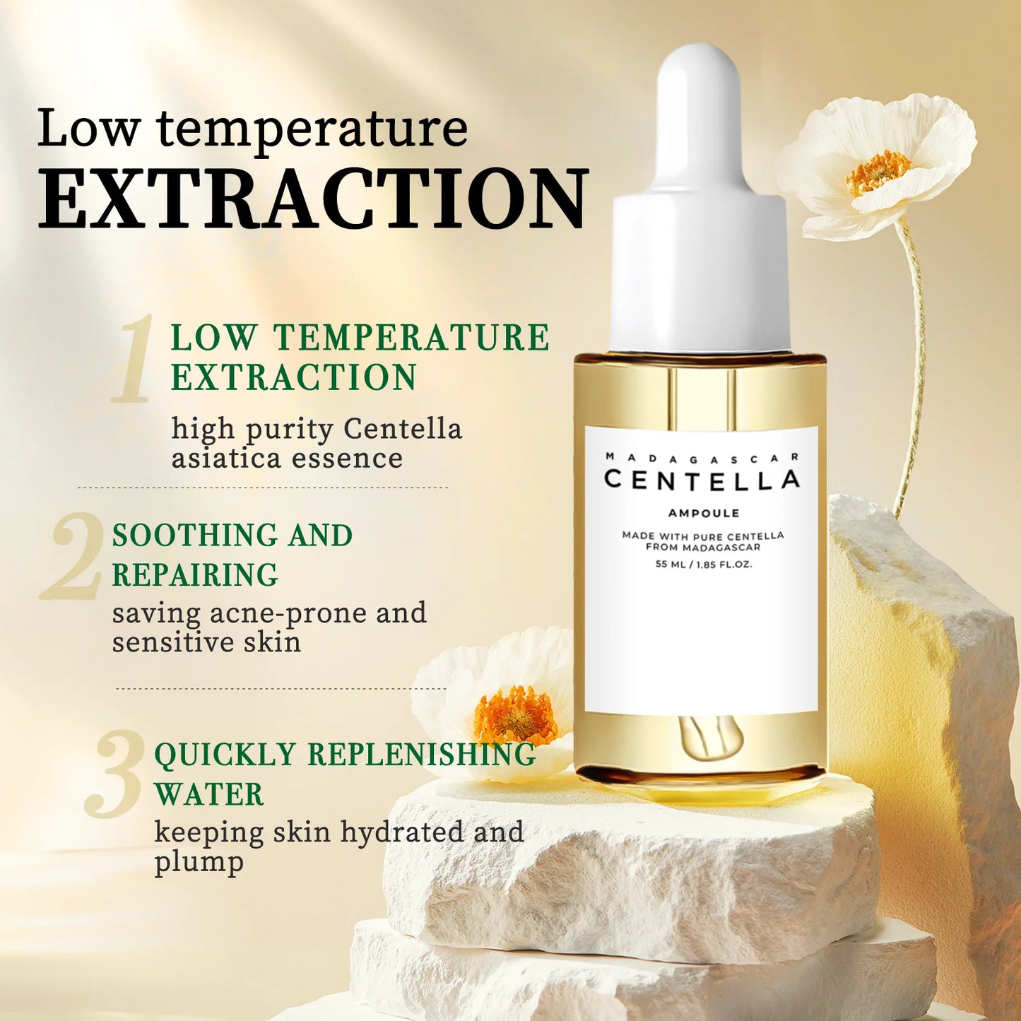 Centella Asiatica Brightening Serum: Calms Irritation, Reduces Breakouts, Balances Sebum & Diminishes Dark Marks for Clear Skin.