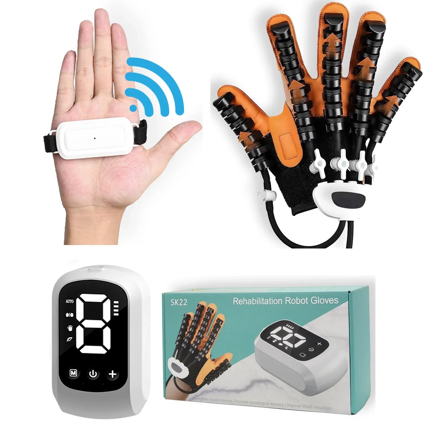 Portable 2400mAh Rechargeable Finger Training Robot Glove- 4 Modes 9 Levels Adjustable- Universal for Left Right Hands