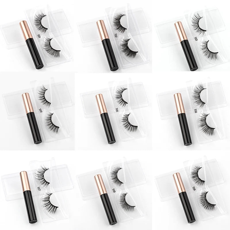 Hot 1/3Pairs Magnetic Eyelashes Soft False Lashes Repeated Use Mink Lashes Waterproof Liquid Eyeliner Tweezer Eyelash Makeup Set