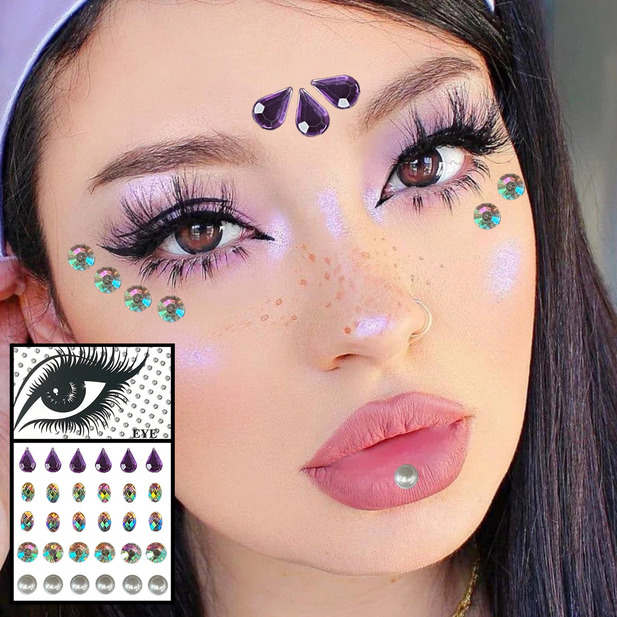 Red Heart Face Jewelry Temporary Tattoos Eye Forehead Diamonds Jewels Makeup Sticker Sparkle Water Drop Gems Nail Art Festival