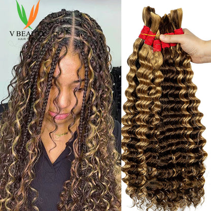 Bulk Human Hair for Braiding 22 24Inch Deep Wave Bulk Human Hair for Boho Braids No Weft 100% Curly Human Hair Bulk Crochet