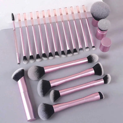 22pcs Makeup Brush Set Including 20pcs Professional Aluminum Tube Makeup Brushes, 2pcs Air Cushion Puffs For Daily Use