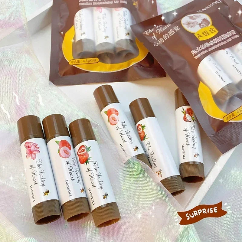4 Colors Colored Lip Balm Cute Fruit Moisturizing Lip Tint Long Lasting Peach Red Lipstick Waterproof Women Lips Makeup Cosmetic