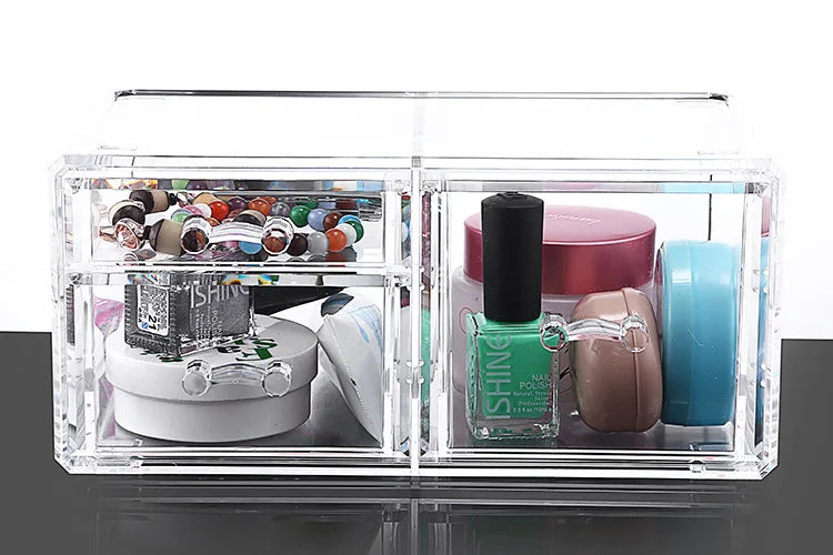 Table Transparent Plastic Makeup Organizer Multi-type Drawers Skincare Product Storage Box 3 Layers Case