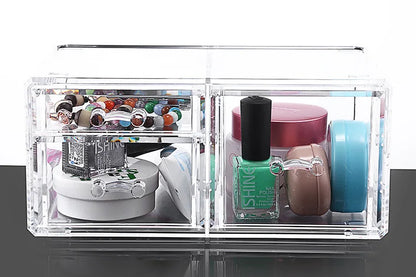 Table Transparent Plastic Makeup Organizer Multi-type Drawers Skincare Product Storage Box 3 Layers Case