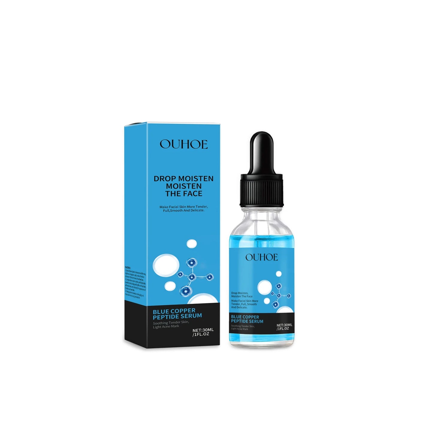 OUHOE Blue Copper Peptide Facial Serum Deep Moisturizing Lock in Water Making Skin Softer Restore Radiant for Daily Skin Care