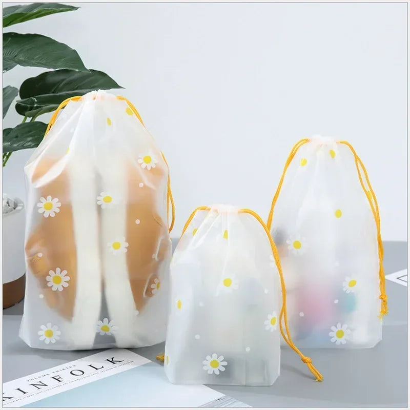 1pc Cute Cartoon Clear Drawstring Storage Bags Women Girls Transparent Bathroom Organizer Towel Brush Cosmetic Makeup Bags