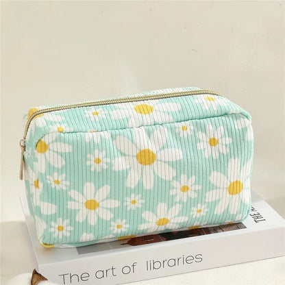 Trendy Large Capacity Corduroy Makeup Bag Travel Printed Toiletry Organizer Bag Makeup Brush Skincare Storage Bag for Women