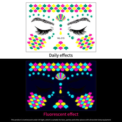 28Pcs Gold Glitter Powder Fluorescent Waterproof Face Tattoo 14x15cm Butterfly/Flowers Makeup Sticker DIY Party Neon Face Decal