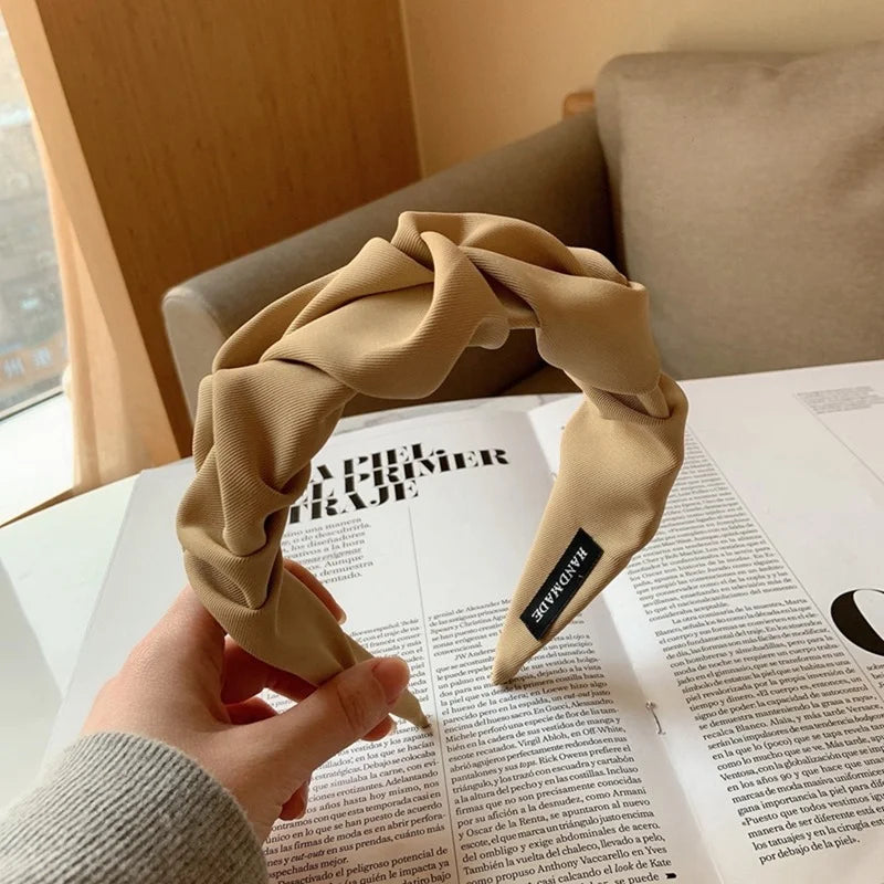 Korean Hair Accessories Solid Color Cotton Crumpled Women's Head Hoop Wide Bezel Makeup Hairbands for Ladies Headwear 2023 New