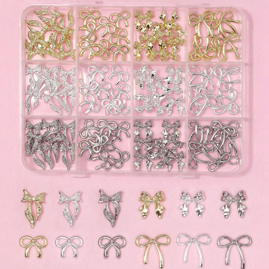 Gun Black Square Rivet Metal Round Ball Cone Alloy Fork Spoon Punk Stars Bowknot Pearl Nail Art Accessories Decorations Manicure