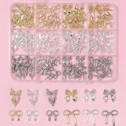 Gun Black Square Rivet Metal Round Ball Cone Alloy Fork Spoon Punk Stars Bowknot Pearl Nail Art Accessories Decorations Manicure