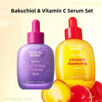 Korean Skin Care EQQUALBERRY Bakuchiol & Vitamin C Serum Set Niacinamide Serum Face Pore Care Firming Skin Brightening Essence